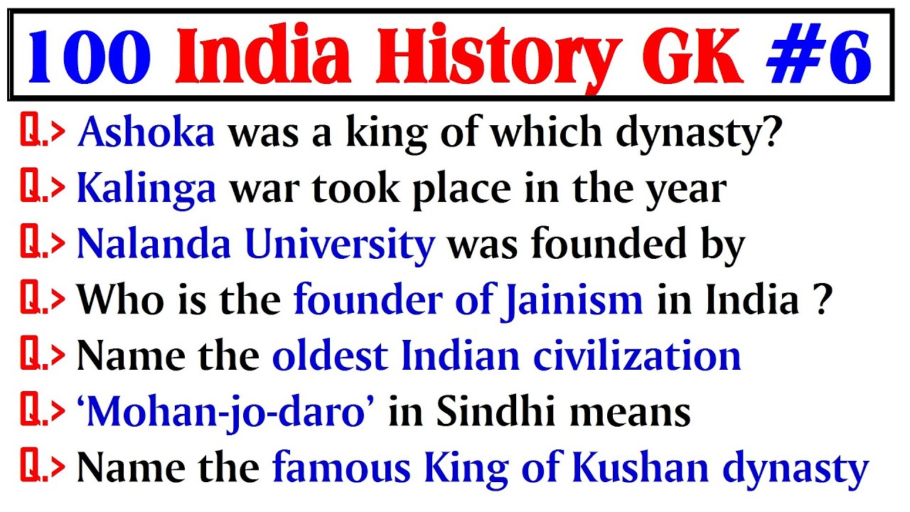 100 INDIA HISTORY GK Question Answers | Indian History GK Questions | India GK in English | Part- 6