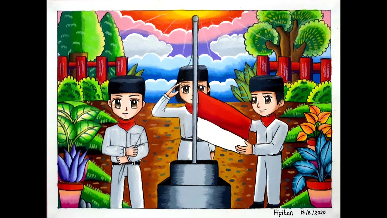 CARA GRADASI WARNA EP 238 (MENGGAMBAR UPACARA BENDERA KEMERDEKAAN 17 AGUSTUS )