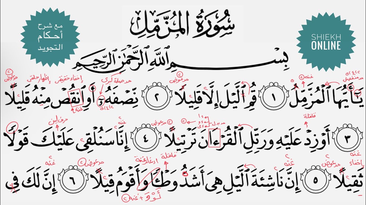 تعلم قراءة سورة المزمل مع شرح أحكام التجويد