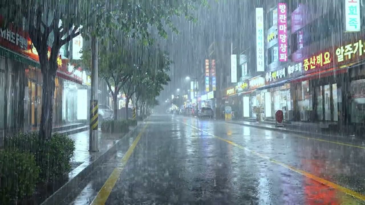 Heavy Rain on a Night Street for Deep Sleep | Calming ASMR Rain for Insomnia & Tinnitus