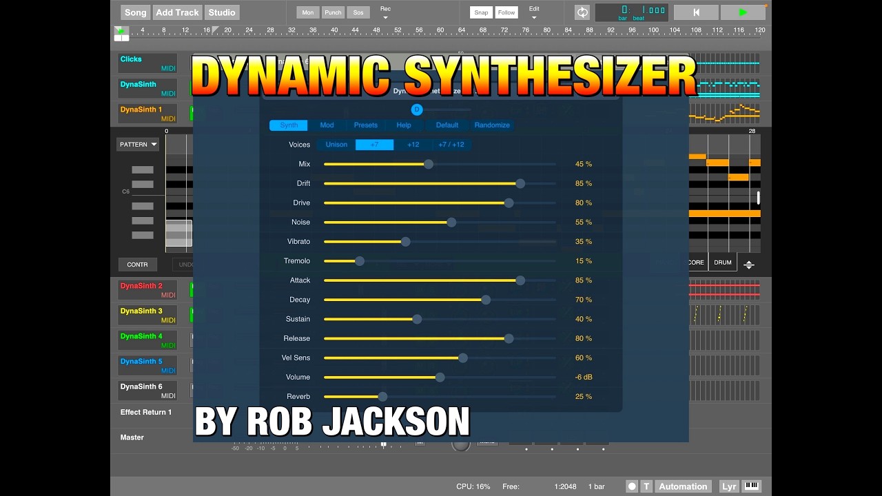 DynaSinth - Dynamic Synthesizer by Rob Jackson - iPad Demo with MultiTrackStudio DAW