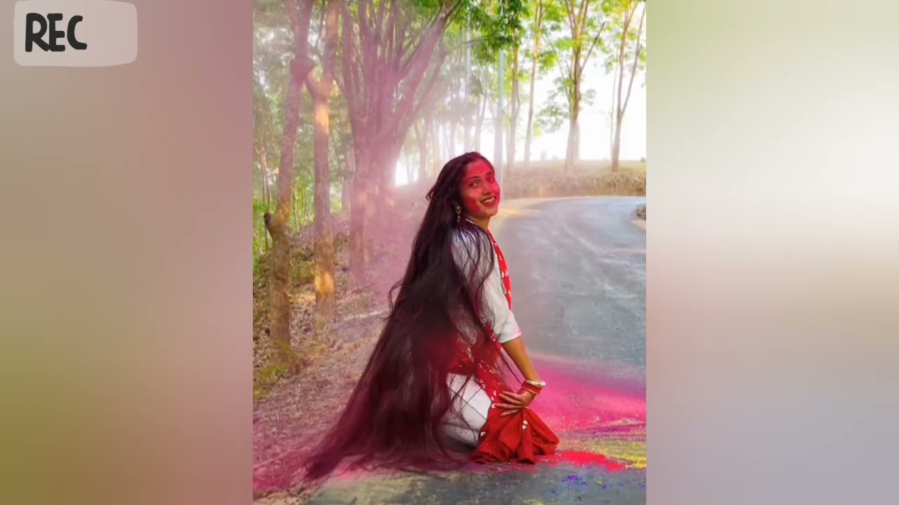 Indian long hair girl playing holi | @KolkataHairplay