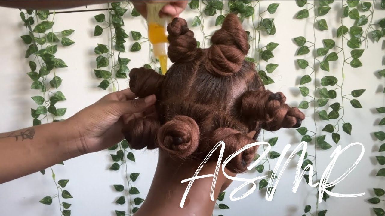 ASMR | Bantu Knots w/ Hair Extensions | Detangling, Parting, Rubber Band Sounds (No Talking)