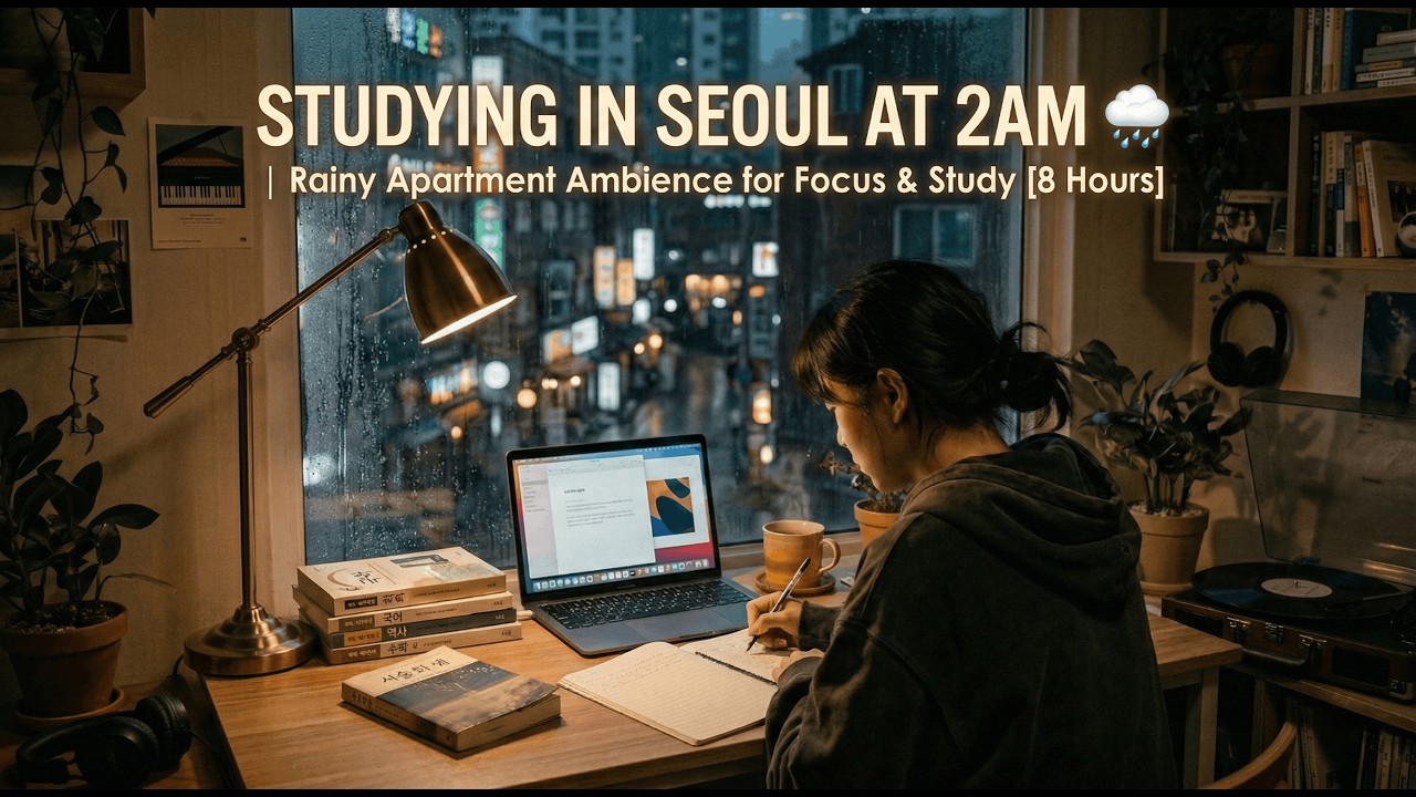Studying in Seoul at 2AM 🌧️ | Rainy Apartment Ambience for Focus & Study [8 Hours]