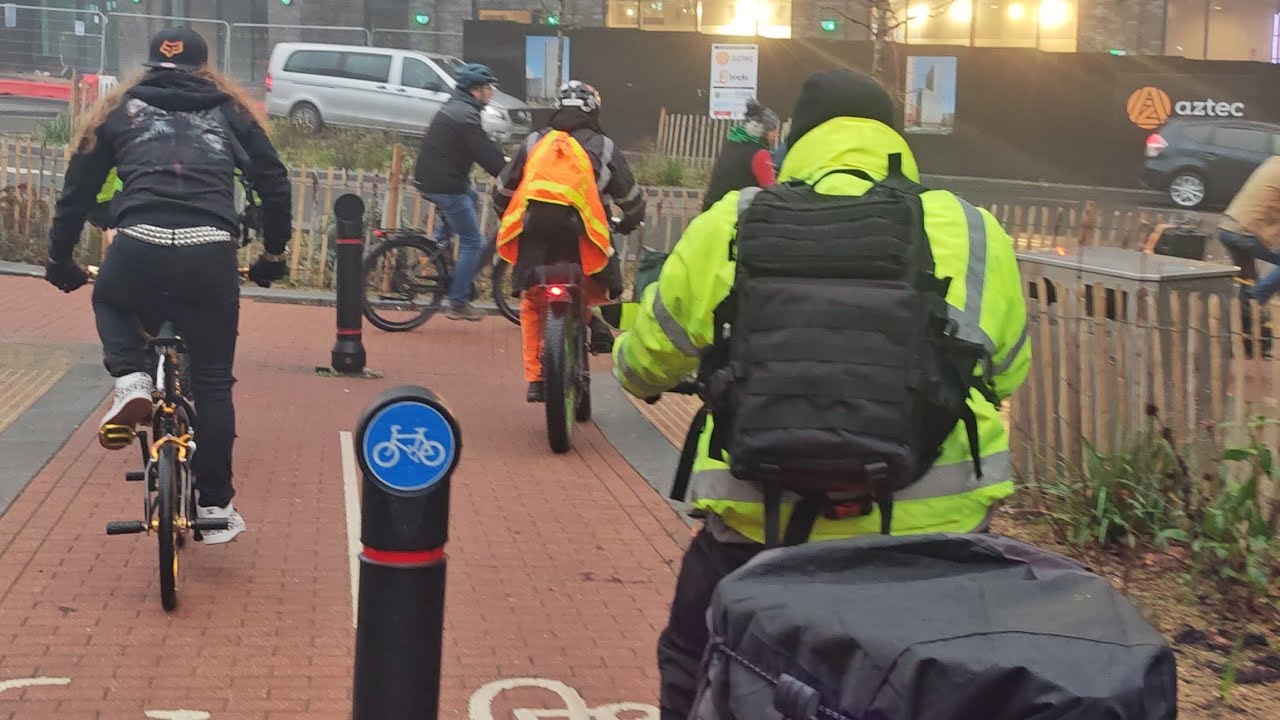 Sheffield City Christmas ride with music in a foggy day