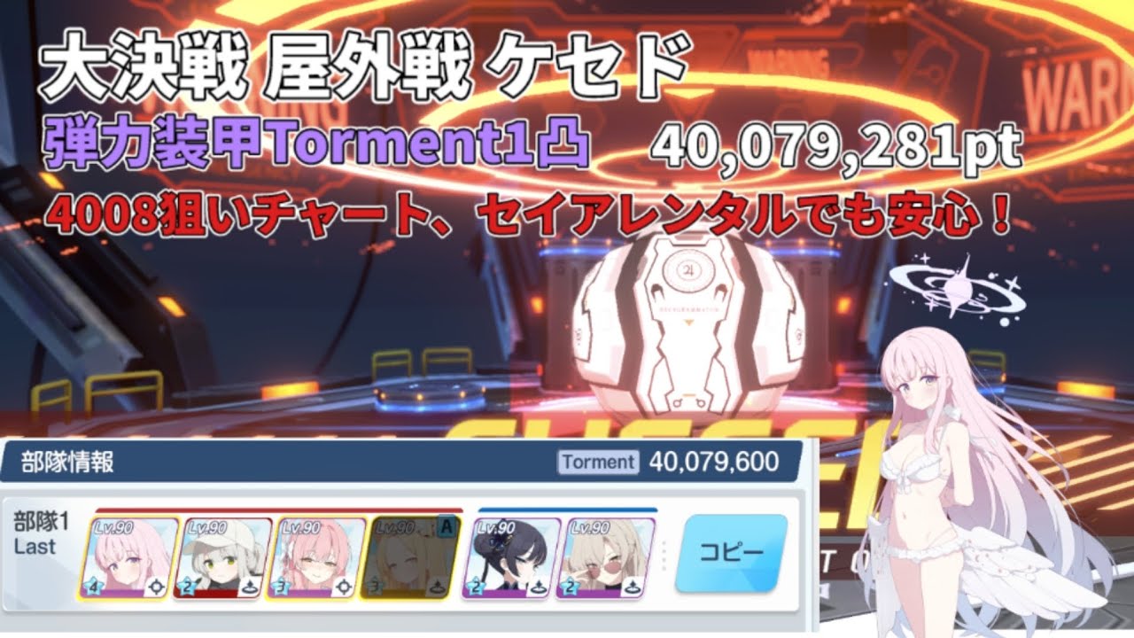 【ブルアカ】大決戦 屋外戦 ケセド 弾力装甲 Torment1凸 40,079,281pt 4008狙いTL