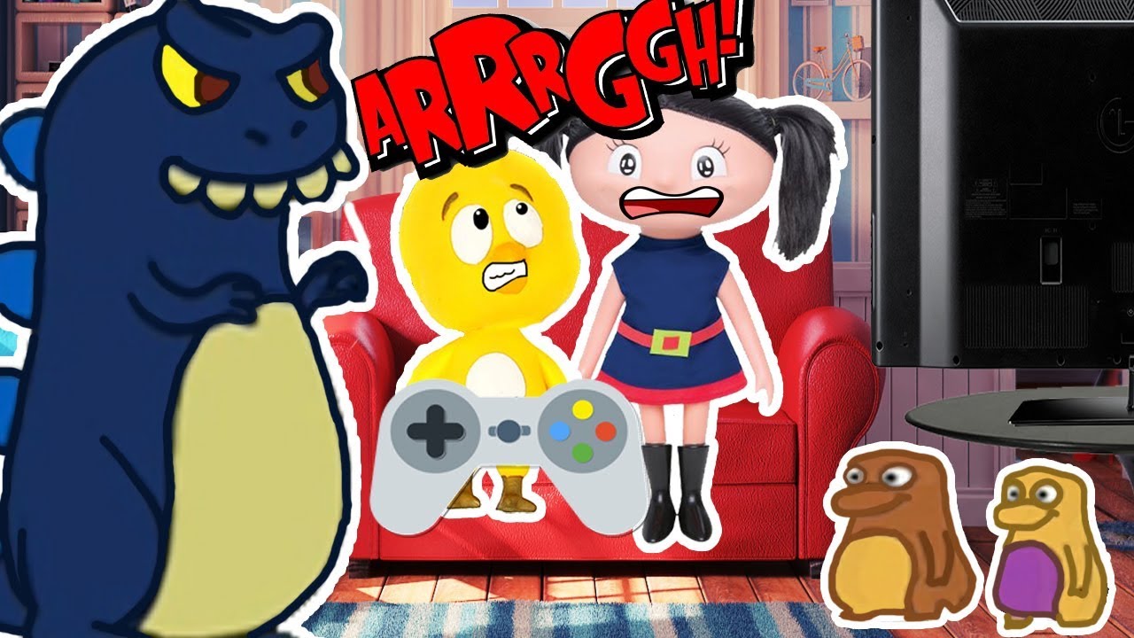 Luna e Pintinho amarelinho jogam video game da Mônica