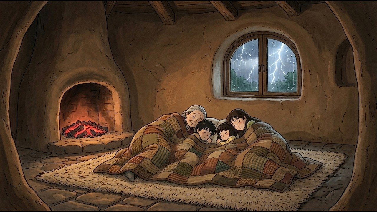Safe in Grandma's Mud House During the Night Storm⛈️🏡Studio Ghibli Style |Ghibli Nook