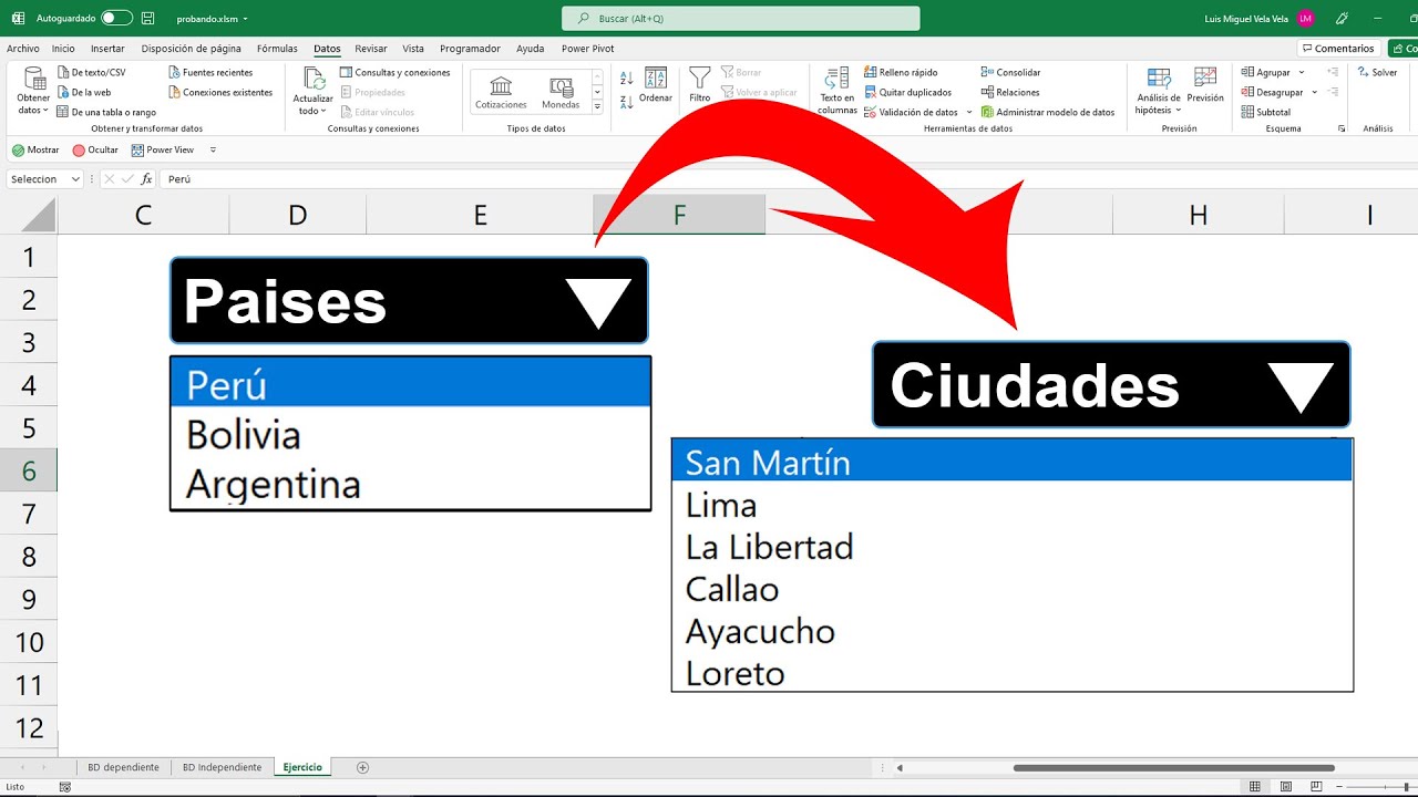 LISTAS DESPLEGABLES DEPENDIENTES CON NIVELES EN EXCEL 2022
