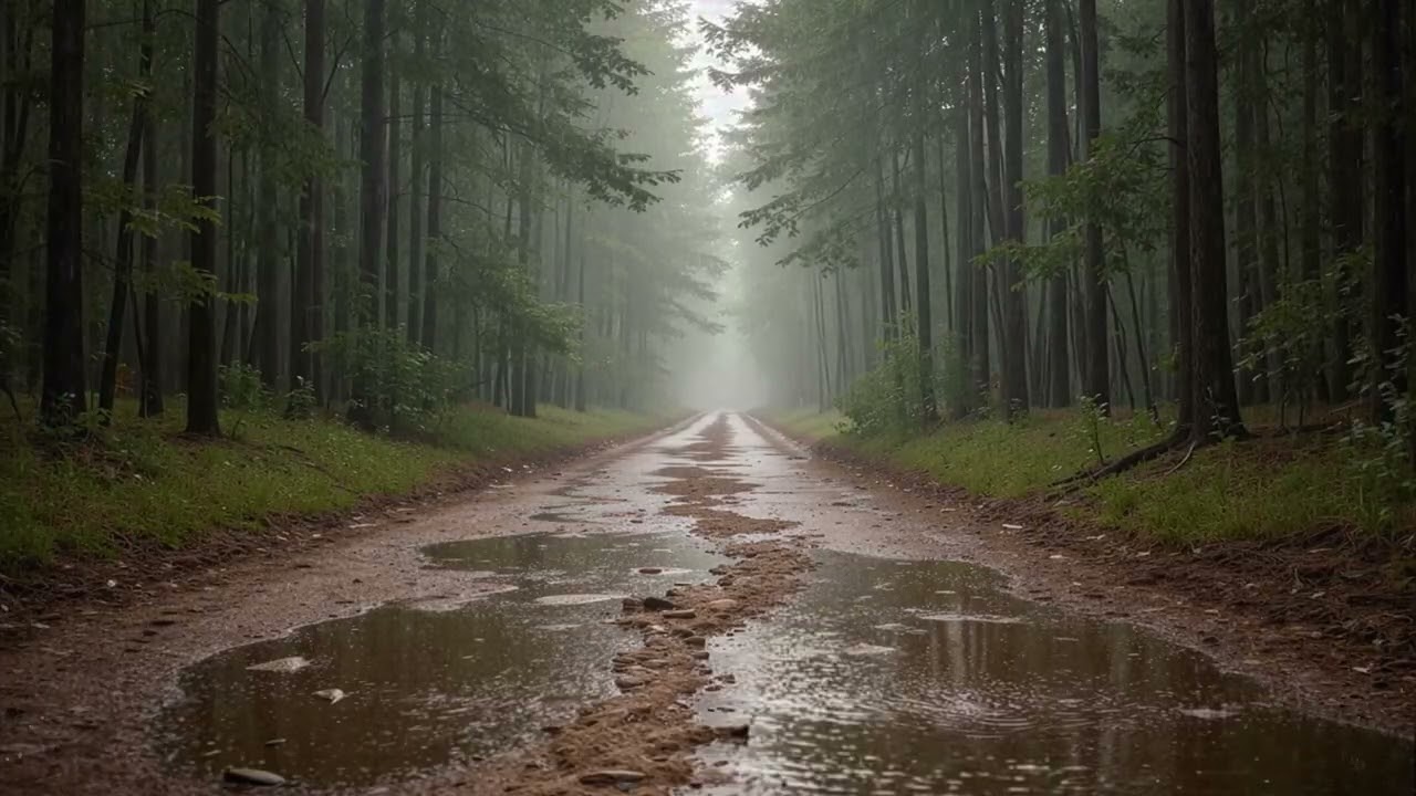 Rainy Piney Woods Dirt Road and East Texas Rain Sounds 🌧️🌲 Calm Nature Ambience