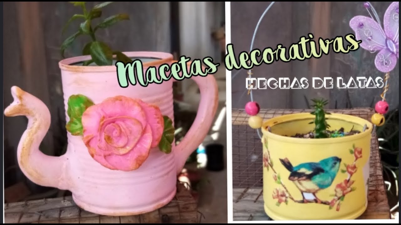 Latas recicladas con decoupage y ceramica en frio