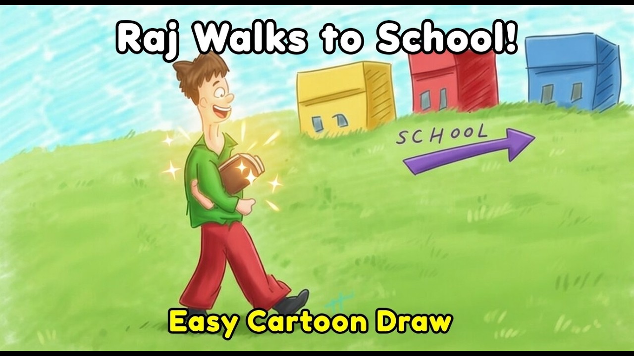 Raj’s Colorful Morning Walk to School | RajToons4U Cartoon Drawing