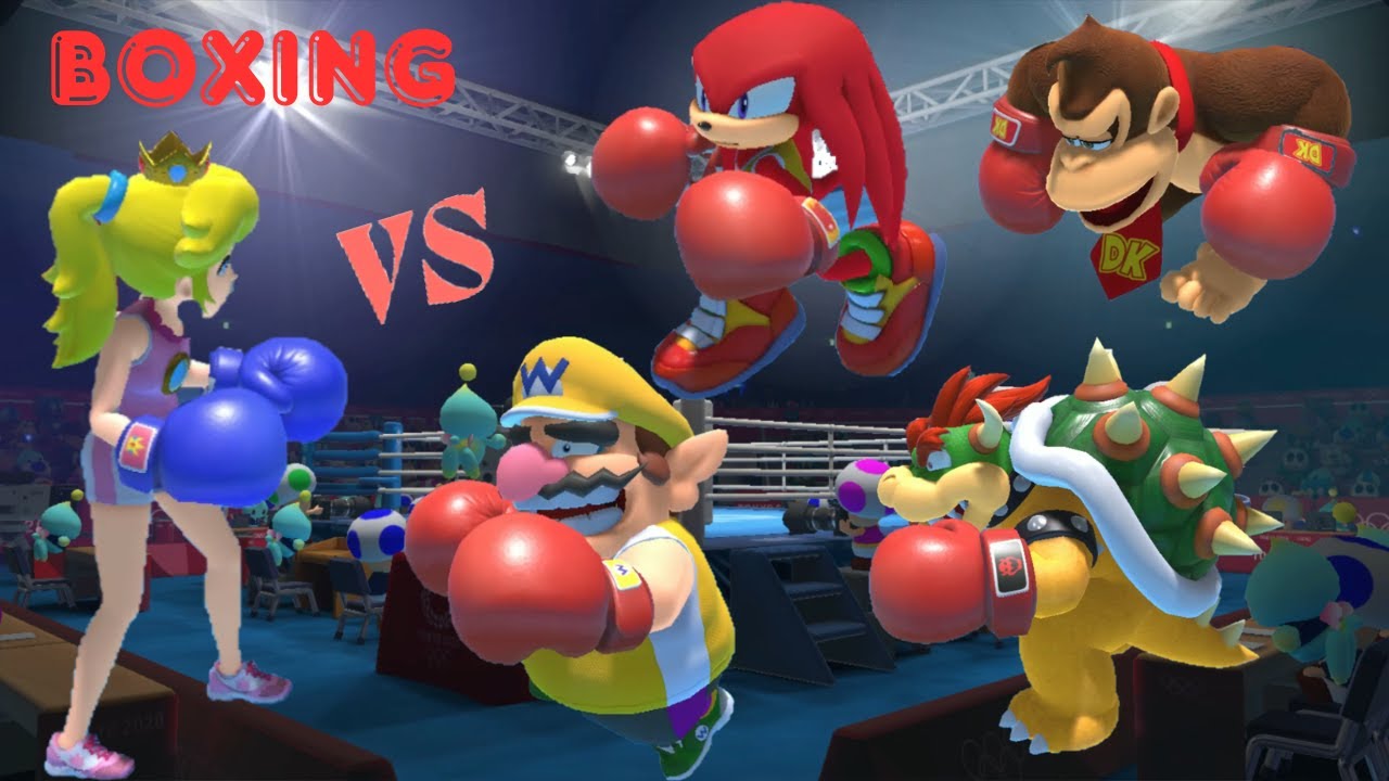 (Boxing Very Hard) Mario & Sonic Olympic Games Peach vs Wario Knuckles Donkey Kong & Bowser Gameplay