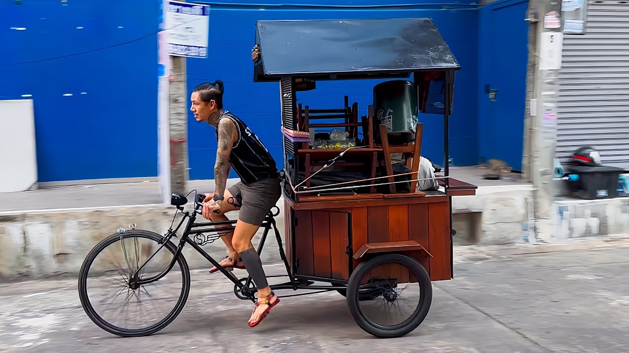 ASMR Cafe Vlog Mini coffee shop Café hopping Street Bicycle Cart Design Barista Work Hard Kopi Bar