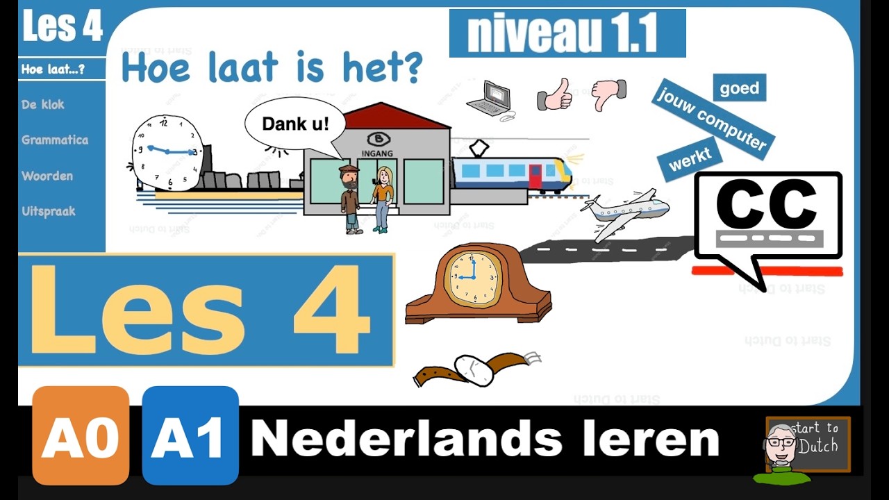 NT2 LES 4 ⏰ Hoe laat is het? KLOK 📐 Constructie van de zin A1 NEDERLANDS LEREN beginners 1.1 Dutch