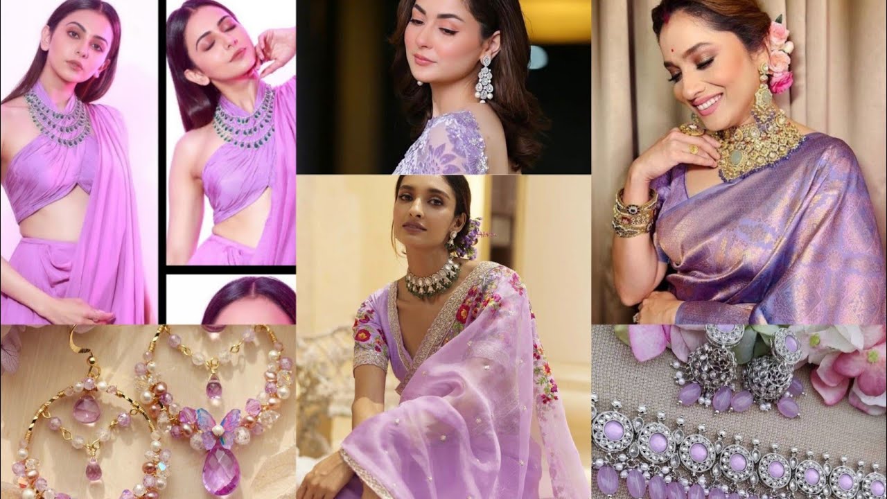 Latest Beautiful Jewellery For Lavender colour Saree || Lavender Saree Jewellery ideas