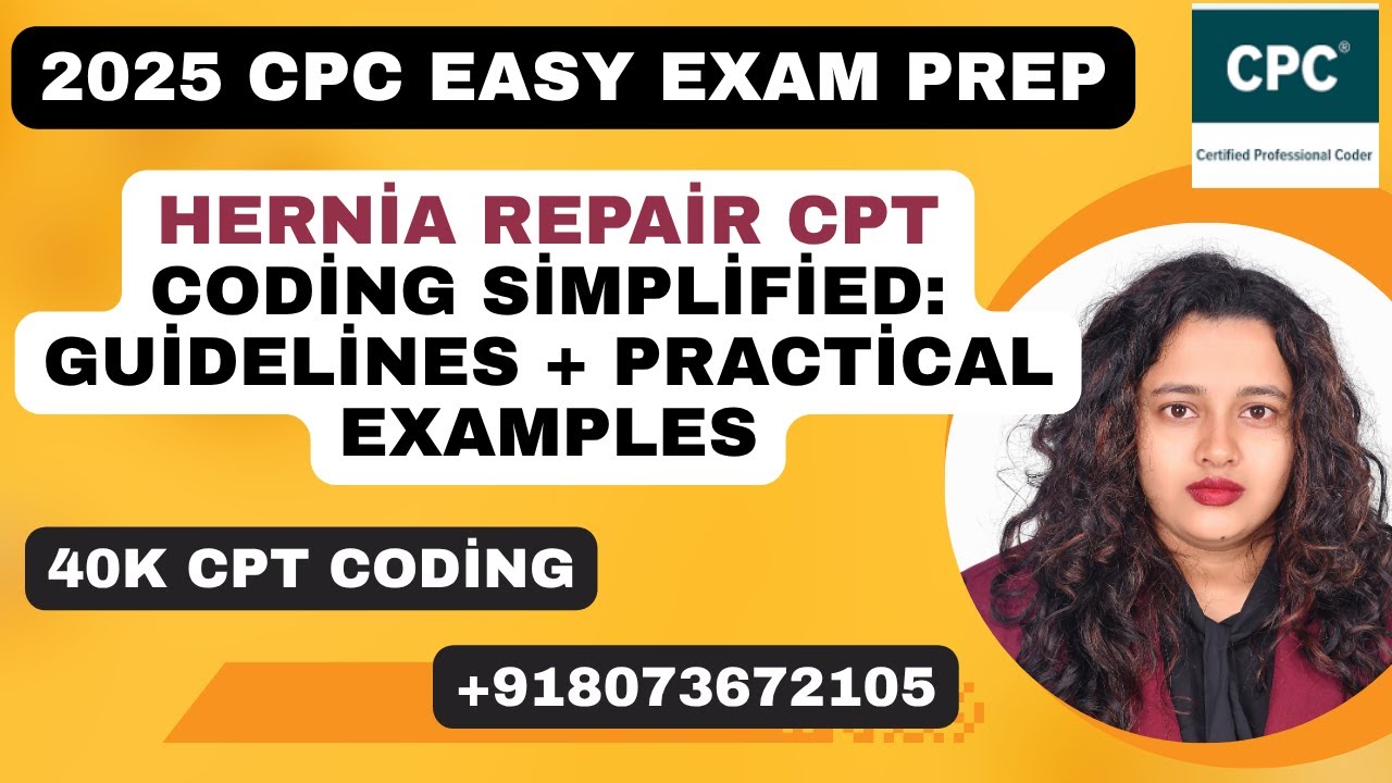 Hernia Repair CPT Coding Explained with coding Guidelines and Practice Question.#cpc #cpcexamtips