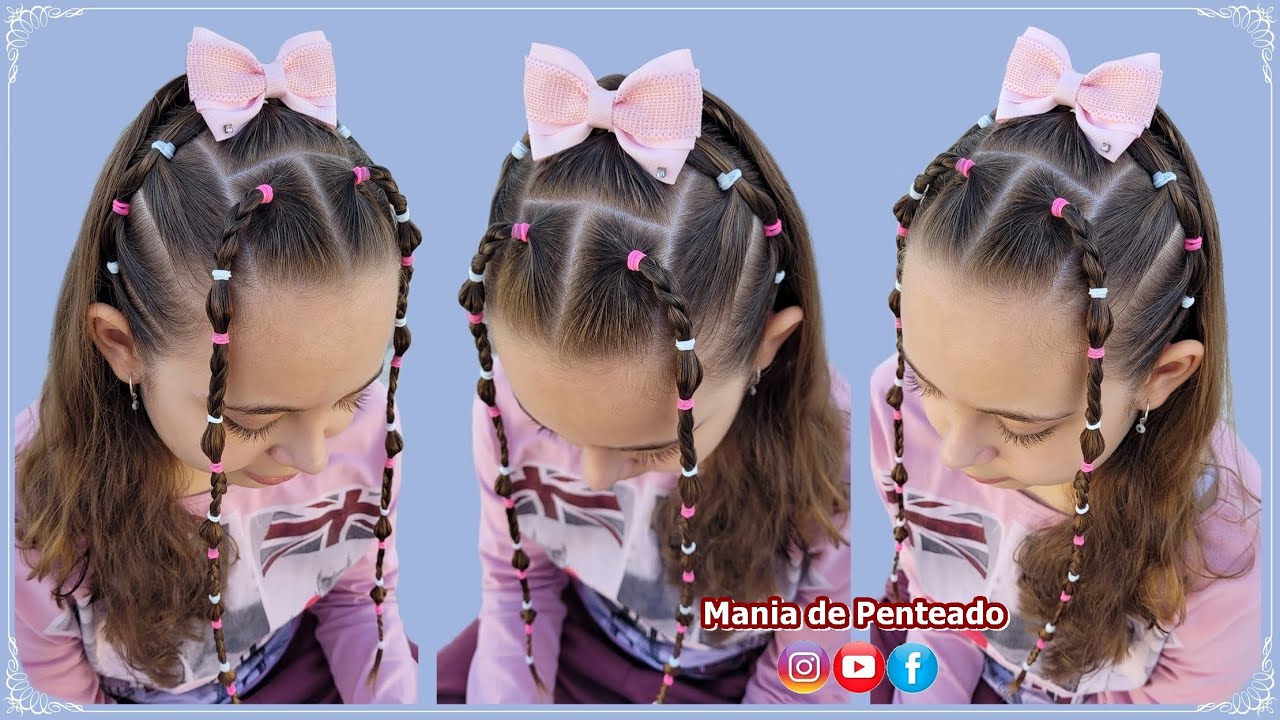 Penteado Escolar Fácil com Tranças Bolha e Cabelo solto | Easy Bubble Braids Hairstyle for School🥰