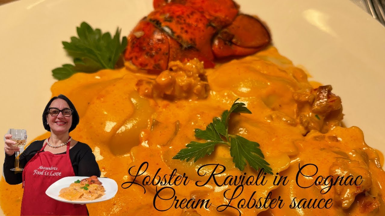 Lobster Ravioli in Cognac Lobster Cream Sauce | How to cook lobster special dish.