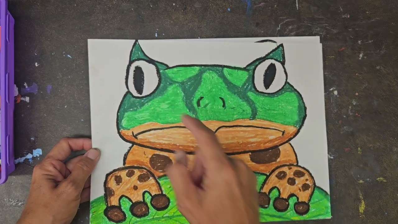Tree frog collage and oil pastel