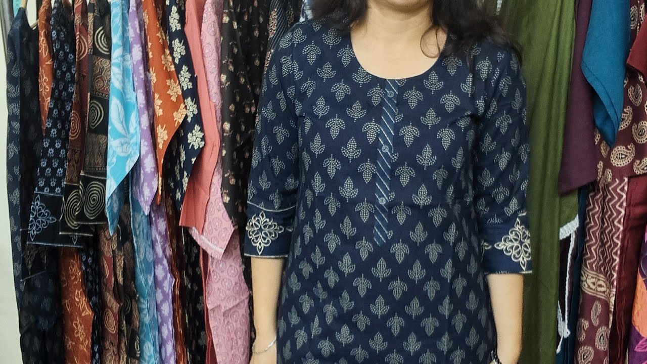 Taj Cotton V-Neck Long kurtis ,Chikankari & round neck | 7014430799 | Jai Shri Shyam