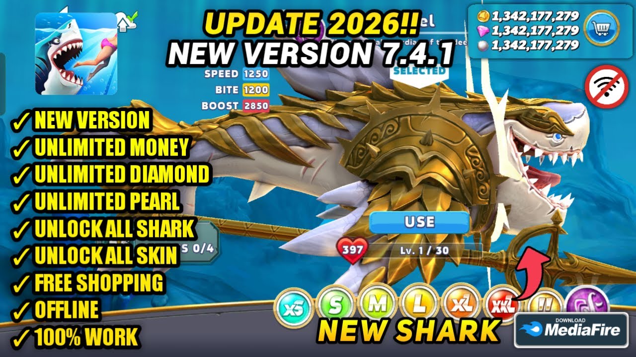 ОБНОВЛЕНИЕ!! Hungry Shark World Mod Apk V7.4.1 последняя версия 2026 | Разблокировать всех акул