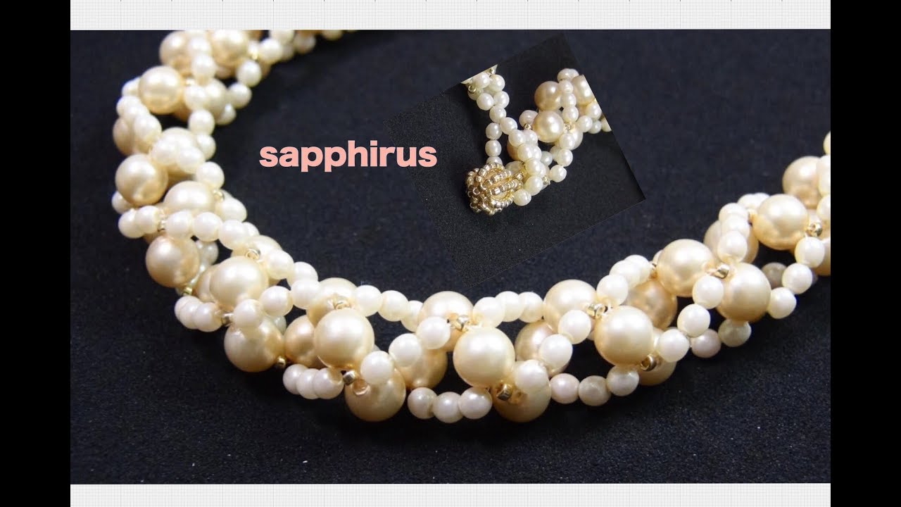【ビーズステッチ】パールネックレスの作り方☆針と糸で編むパールアクセサリー　How to make a pearl necklace.