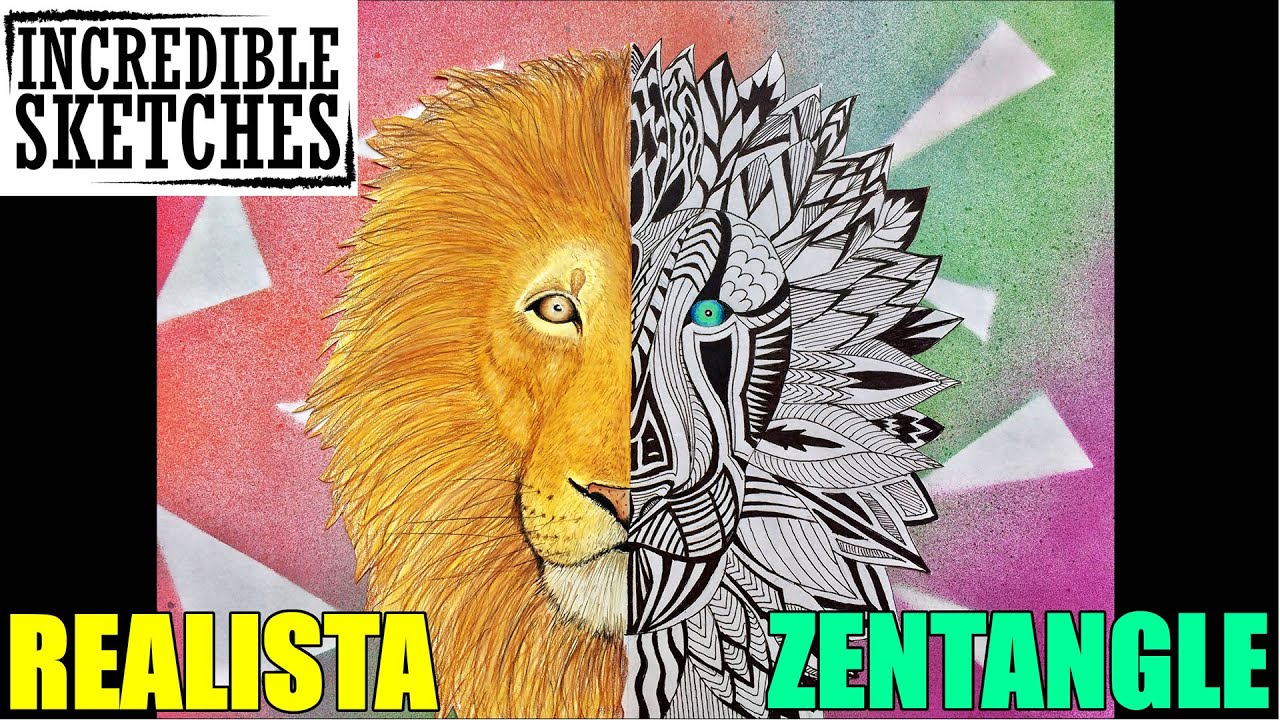 DIBUJO INCREIBLE Le&oacute;n Realista y Zentangle/Speed Drawing [Incredible Sketches]