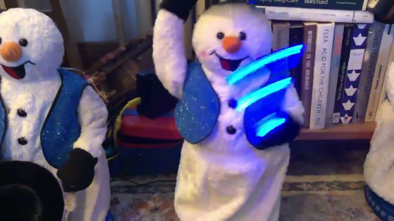 Gemmy 2004 French blue vest spinning snowflake snowman