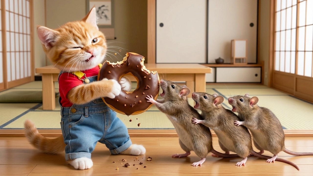 🐱🍩 Mama Cat Buys a Donut for Her Kitten… But the Mice Ruin Everything! 🐭😱