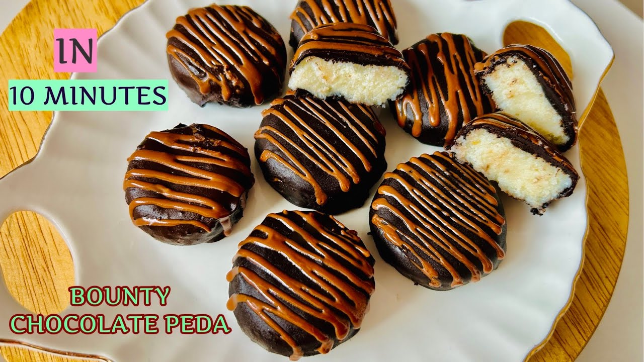 Homemade Bounty Chocolate Peda l How To Make Coconut Chocolate Peda I CHOCOLATE-COVERED COCONUT PEDA