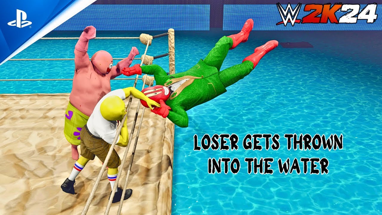 WWE 2K24 - SpongeBob SquarePants vs Mr. Krabs vs Patrick Star vs Squidward - WATER ROYAL RUMBLE PS5