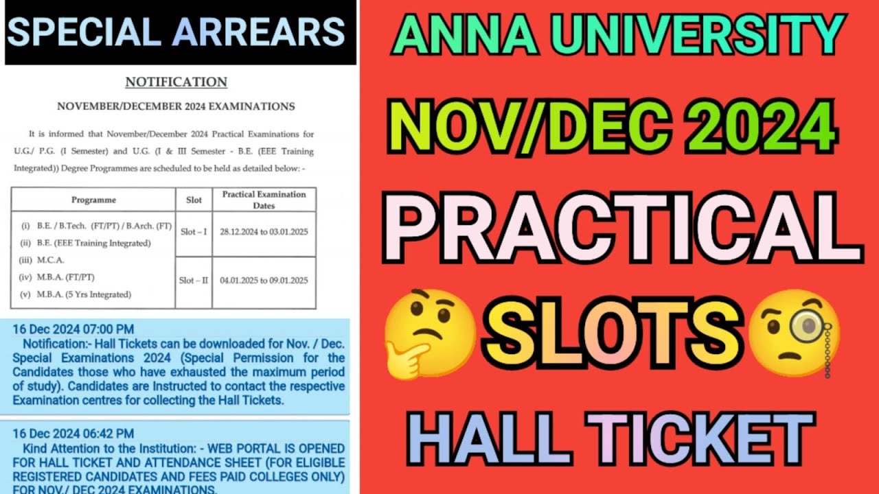 Anna University Practical Slots & Special Arrears Hall Ticket Download 😲 | Engineering Practical |AU