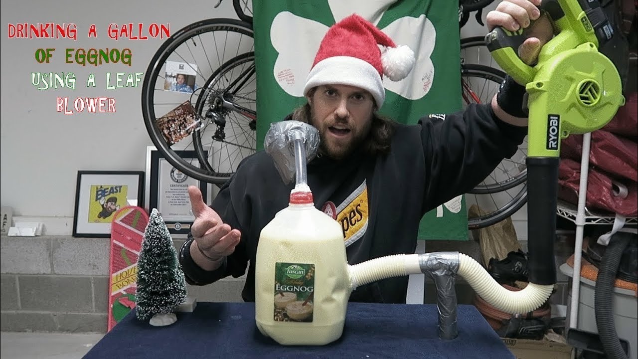 Drinking A Gallon of Eggnog Using A Leaf Blower in 1 Minute 23 Seconds (Holiday Edition) L.A. BEAST