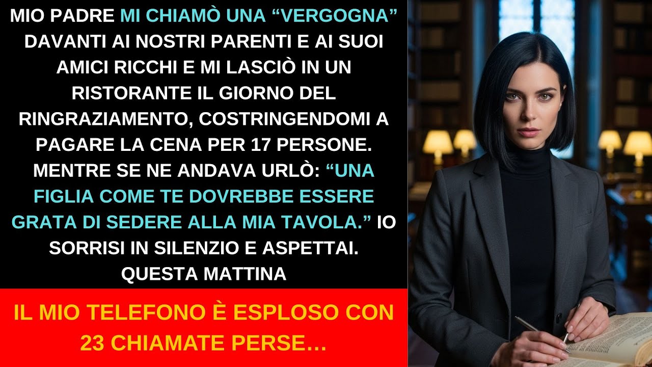Mio Padre Mi Chiamò una Vergogna di Famiglia e Mi Fece Pagare la Cena per 17 al Ringraziamento