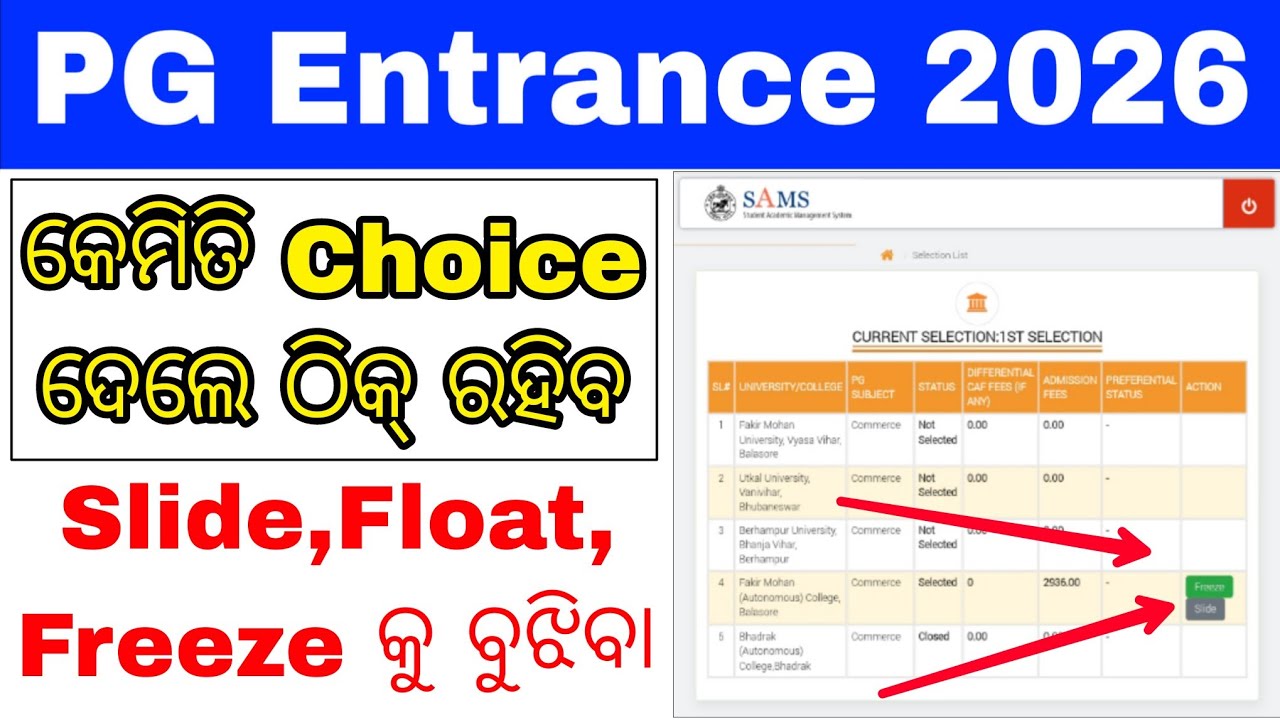 CPET PG Entrance Slide Float Freeze Big Updates 2026//Odisha PG Entrance Slide Float Freeze Details 