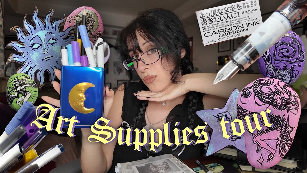 Art Supplies Tour🌙Tools for WORK and FUN 🎨 markers, pens, pencils, sketchbooks ~