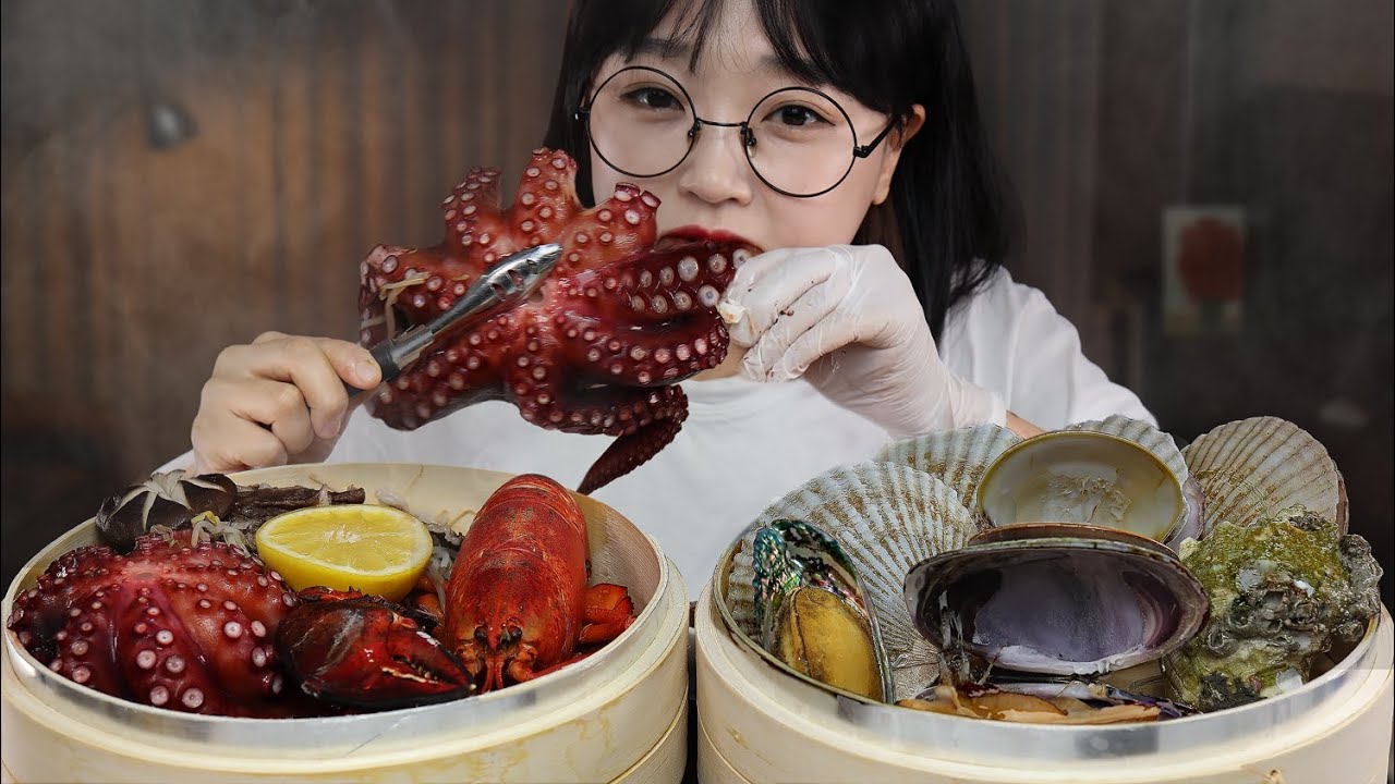 АСМР ЕДА Варить морепродукты (осьминог, лобстер, морское ушко, морской гребешок, раковина) | MUKBANG