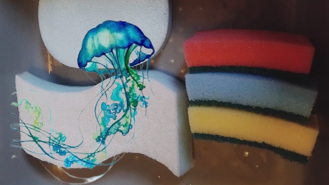 ASMR *Jelly* Sponge Squeezing and Ripping 💙💛🩷🤍🪼
