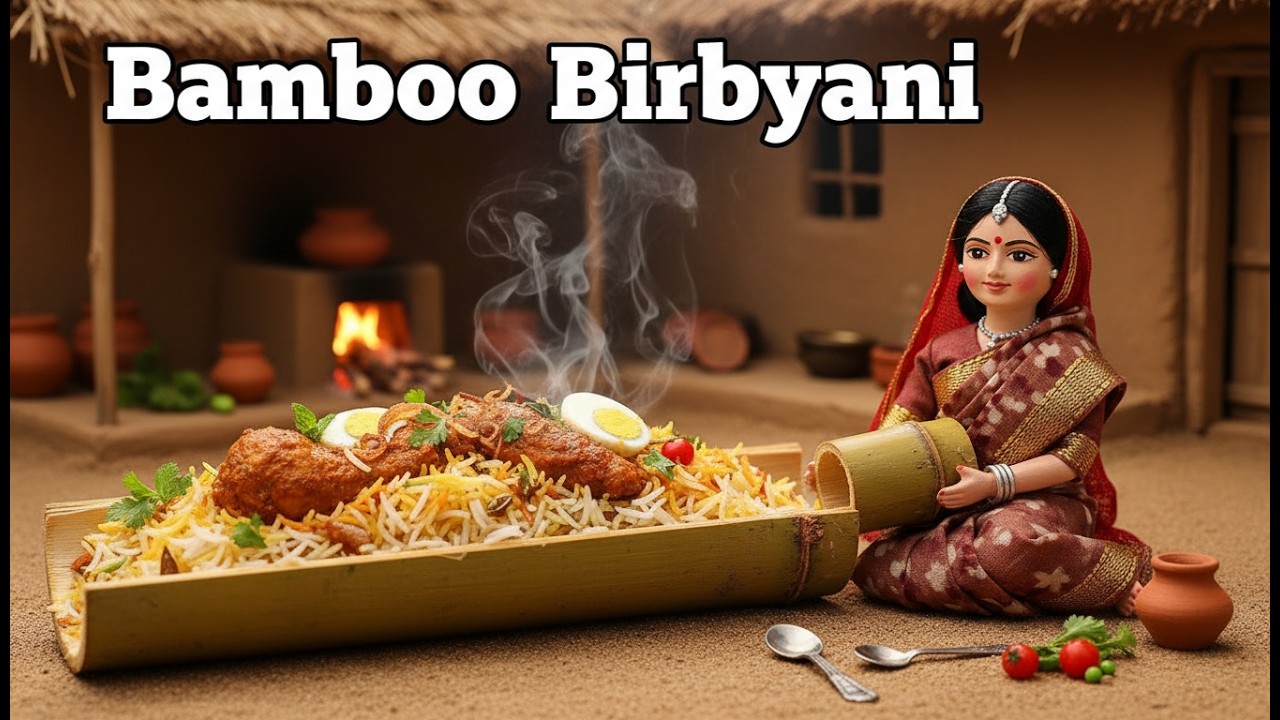 Miniature Indian Village Bamboo Biryani Cooking ASMR | Tiny Kitchen