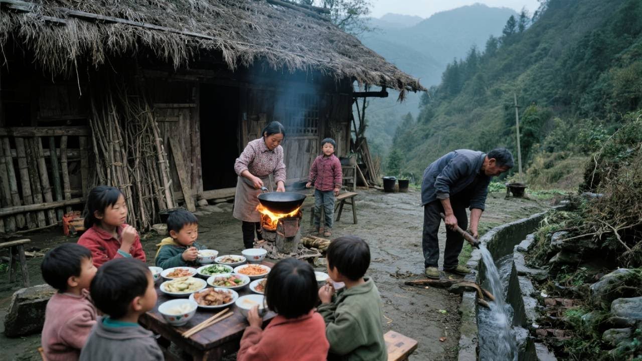 【一家七口隐居深山】暴雨将至，爸爸赶紧修通排水沟以绝后患，孩子们乖乖等着吃饭！#农村生活#vlog