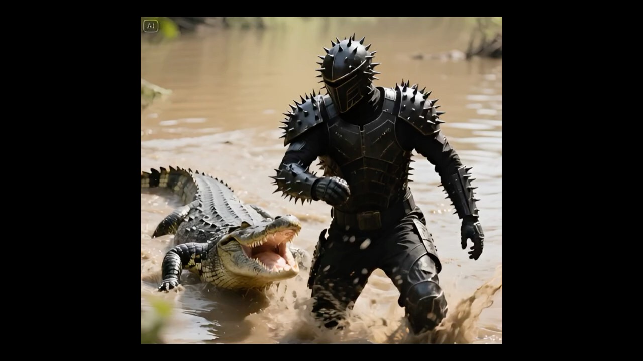 Armored Man vs Giant Crocodile