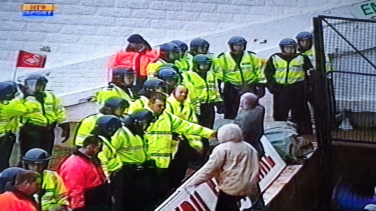 Swansea City v Millwall 11/2/01. A big police presence at the vetch for this division 2 match.