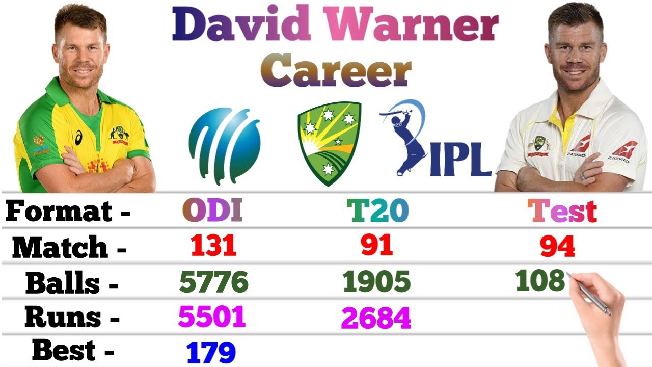 David Warner Batting Career || Odi, T20, Test, IPL || Match, Runs, 4s, 6s, 100, 50, HS, David Warner