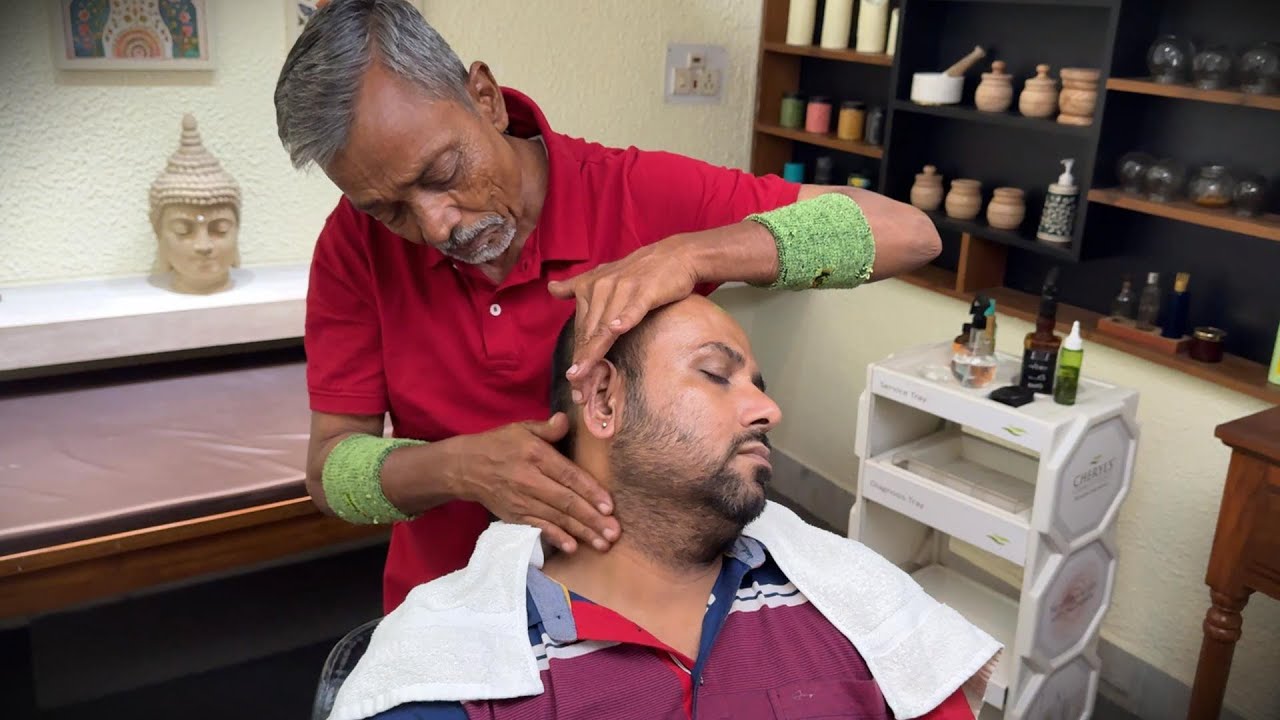 REIKI master enjoying indian champi head massage from old school barber WARIS  ! ASMR overloaded