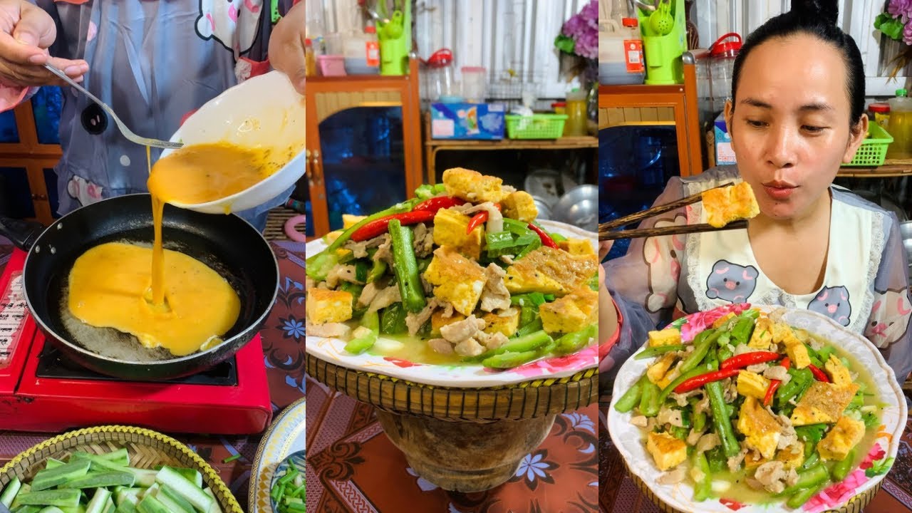 Cooking Sponge Gourds with Pork and Scrambled Eggs Recipe 