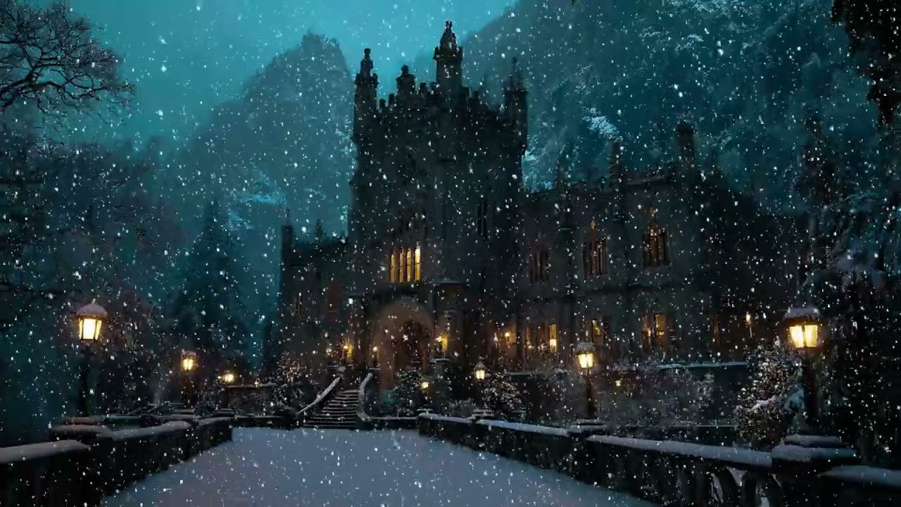Blizzard Night Around a Medieval Castle – Powerful Snowfall Sounds for Insomnia