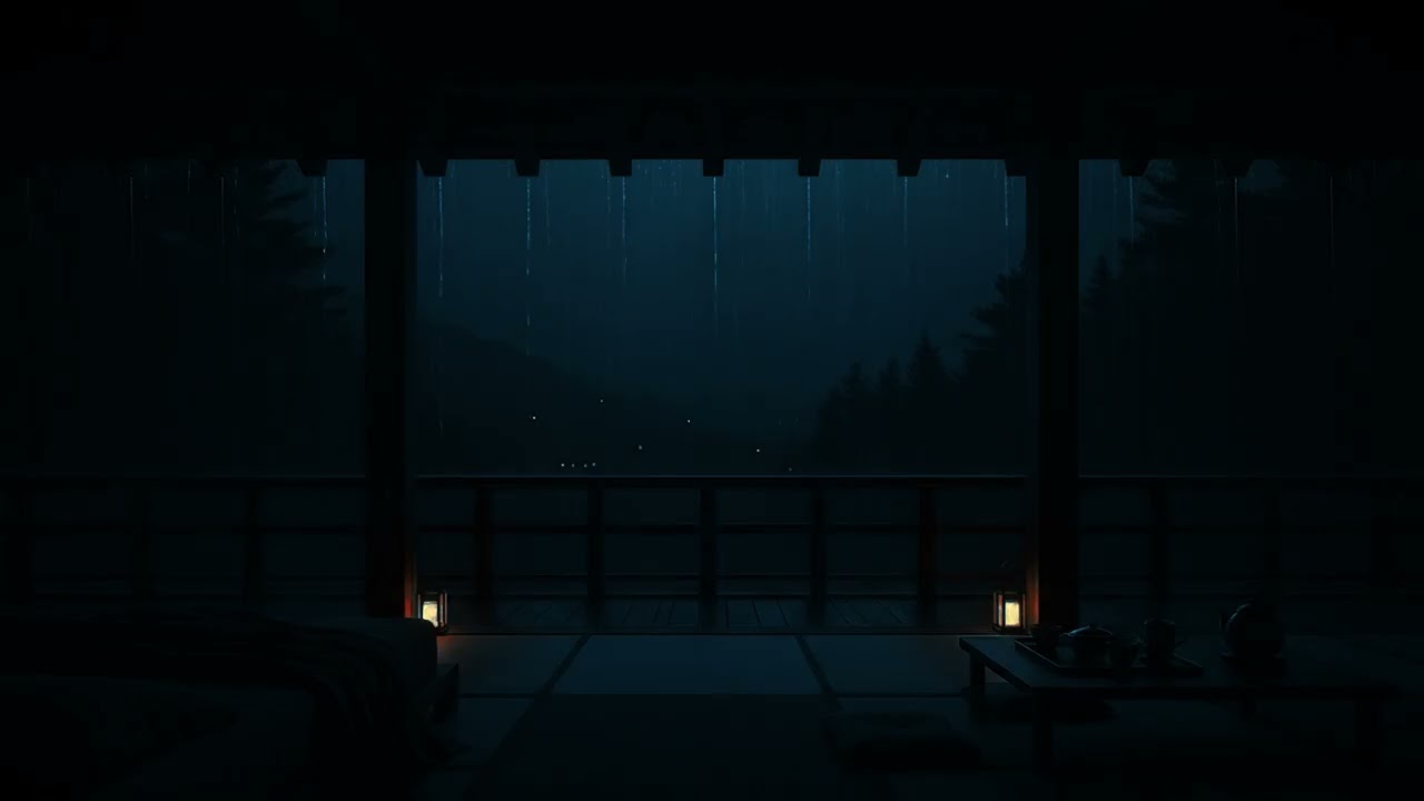 Dark Rainy Night in a Tatami Room 🌙🌧️  Calm Mountain Rain Sounds for Sleep & Relaxation