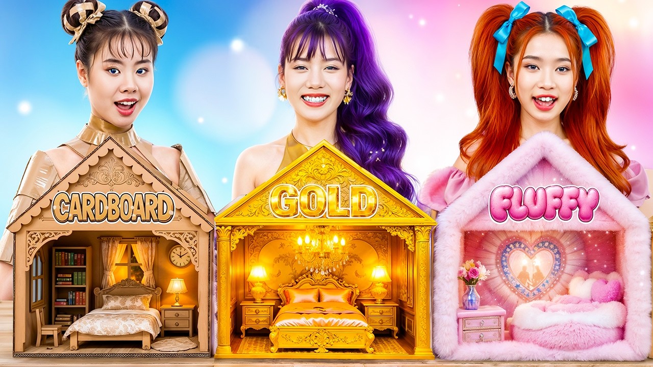 DIY Cardboard Vs Fluffy Vs Golden Makeover: K-Pop Demon Hunters Doll Room!