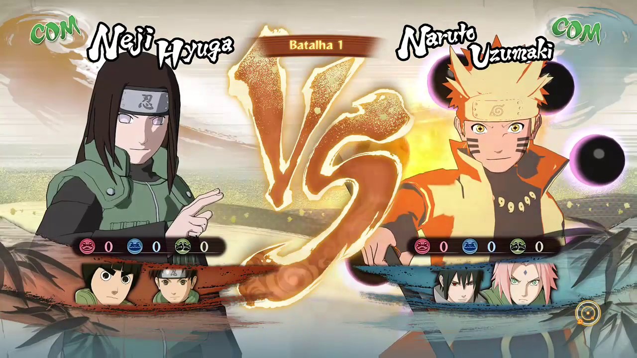 Naruto Storm 4 Dublado PT-BR Neji, Lee e Tenten vs Naruto, Sasuke e Sakura (Com vs Com)